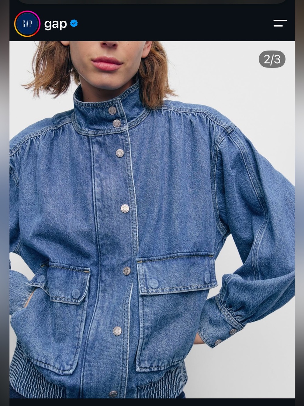 GAP Women's Funnel Neck Blue Denim Jacket